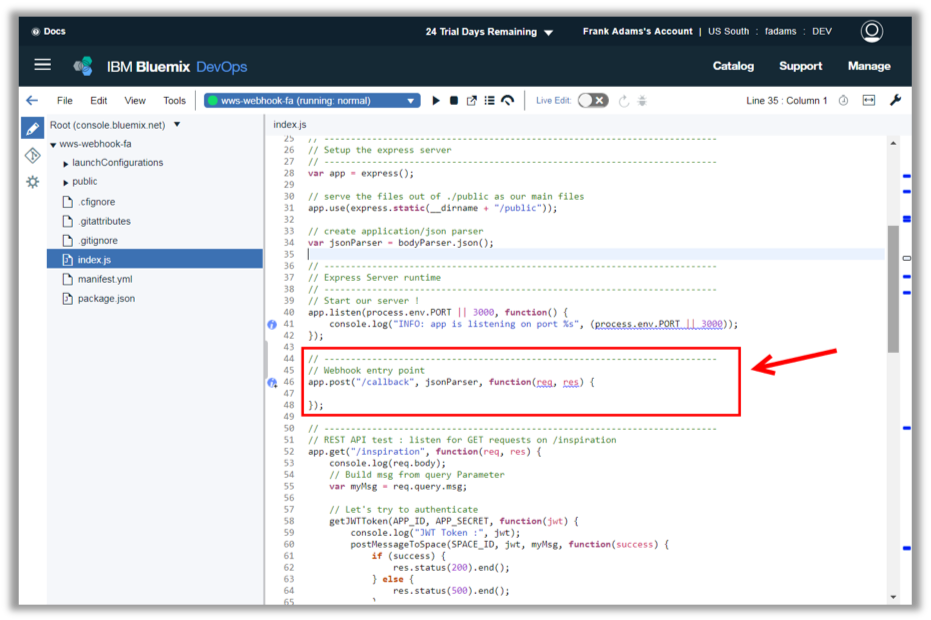 Changing Index.js code